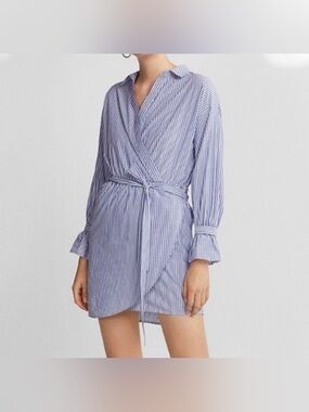 EXPRESS Shirt Dress Wrap Dress Sz XS striped EUC blue white cotton
